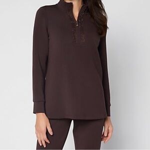 Belle by Kim Gravel Regular ScubaLuxe Sparkle Half-Zip Tunic